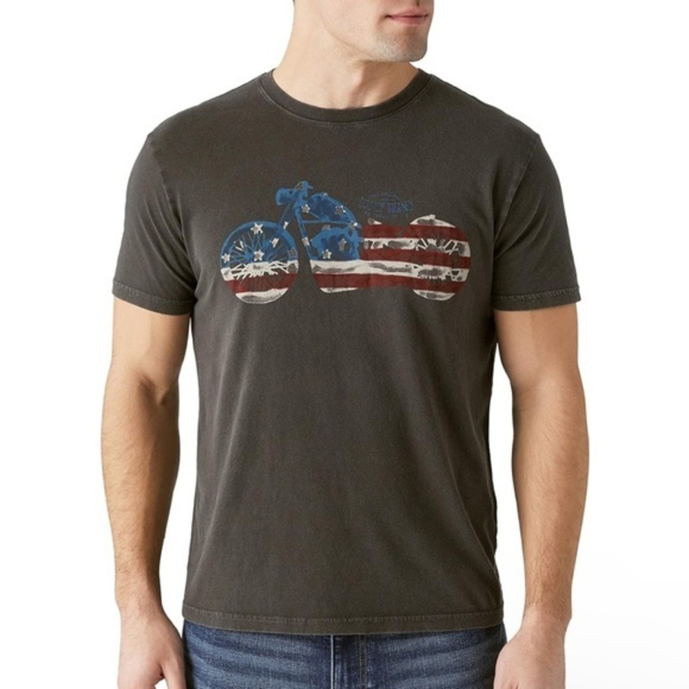 Lucky Brand Men's Black Short Sleeve American Flag Bike Graphic Tee Shirt